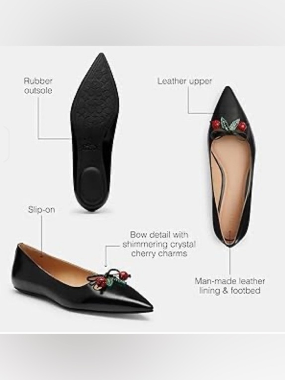 COACH Runway Cherry Flat Shoes - Black Leather - Pointed Toe - Picture 14 of 14